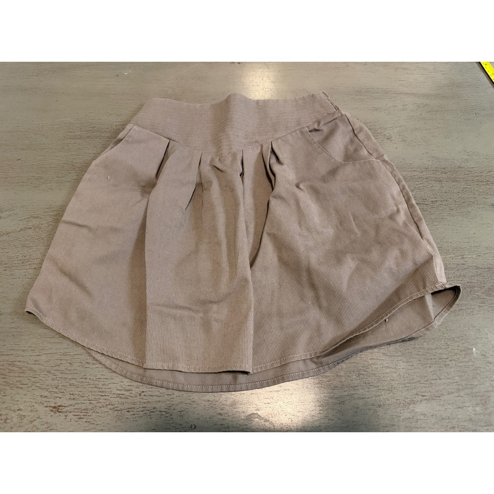 Hawks Taupe Brown Pleated Mini Skirt Elastic Waist Pockets Size S U442